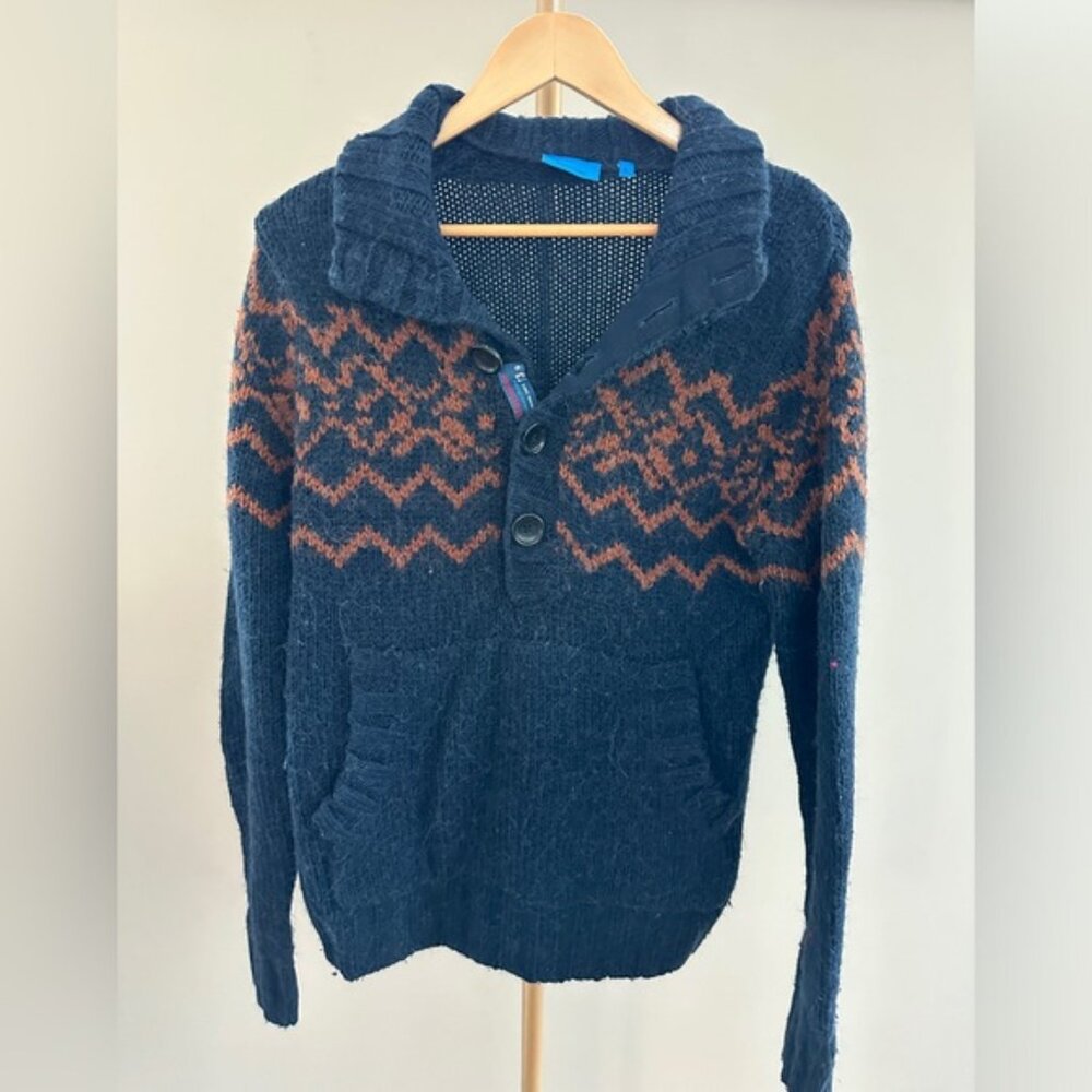 Matinique Dilley Wool Blend Knit Sweater Navy Blue Front Pocket Men's Medium